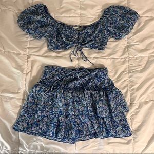 Floral flower print top and skirt set